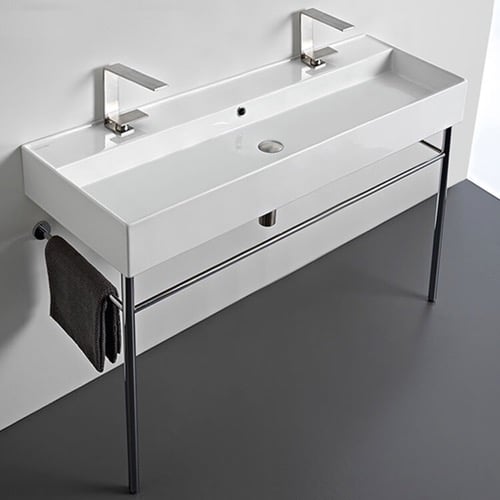 Double Trough Console Sink, 48 Inch, Modern Scarabeo 8031/R-120B-CON